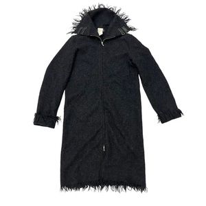 Agnes B. Long Gray Wool Jacket with Fringe EU 36 US Small